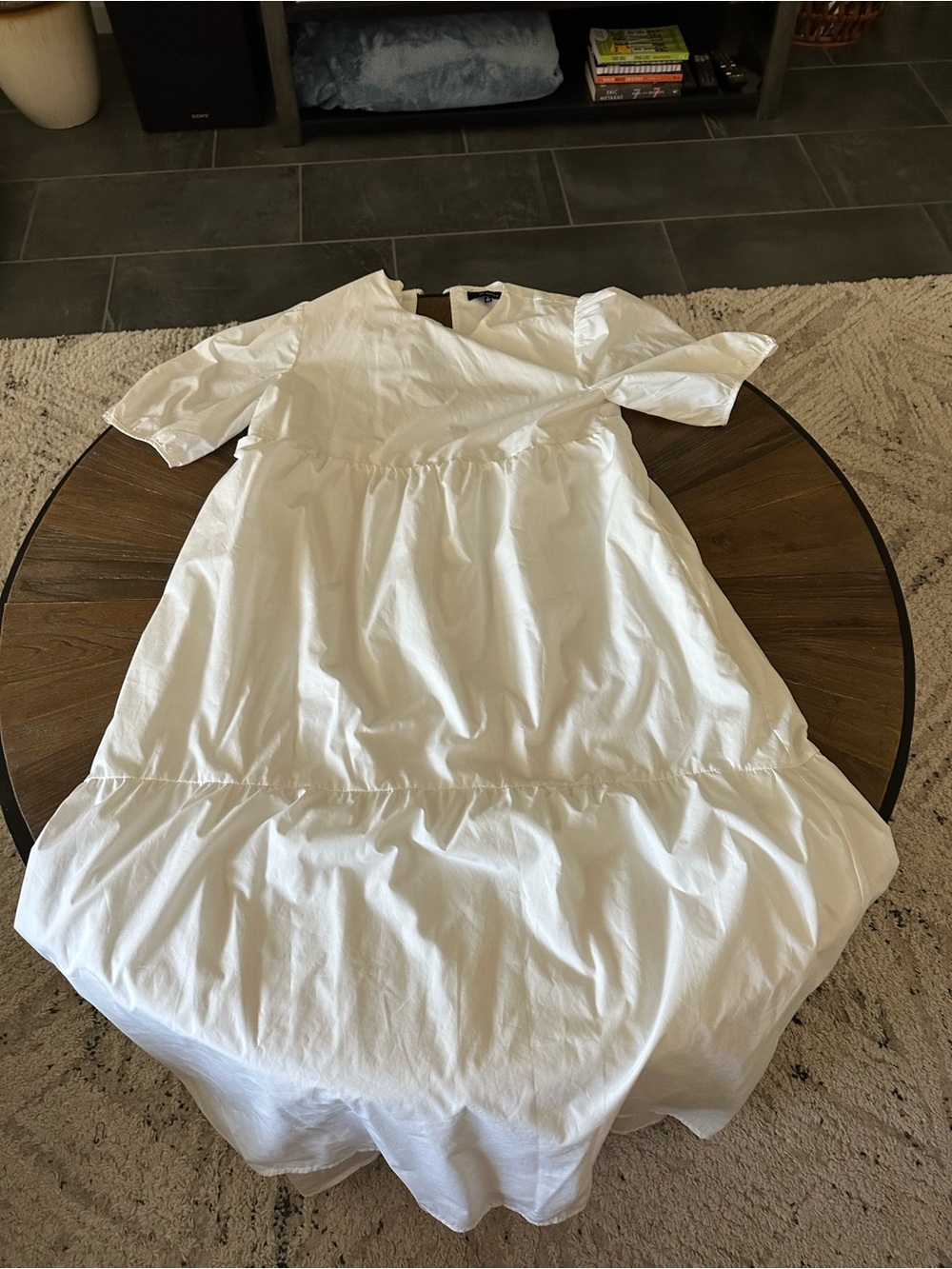 En Saison cottonWhite Puff-Sleeve Tiered Dress